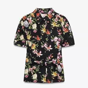 Zara floral print poplin top